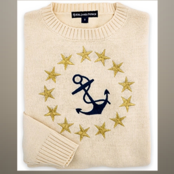 Kiel James Patrick Anchor Starboard Cotton Sweater Medium Blue Gold GUC - Picture 13 of 13